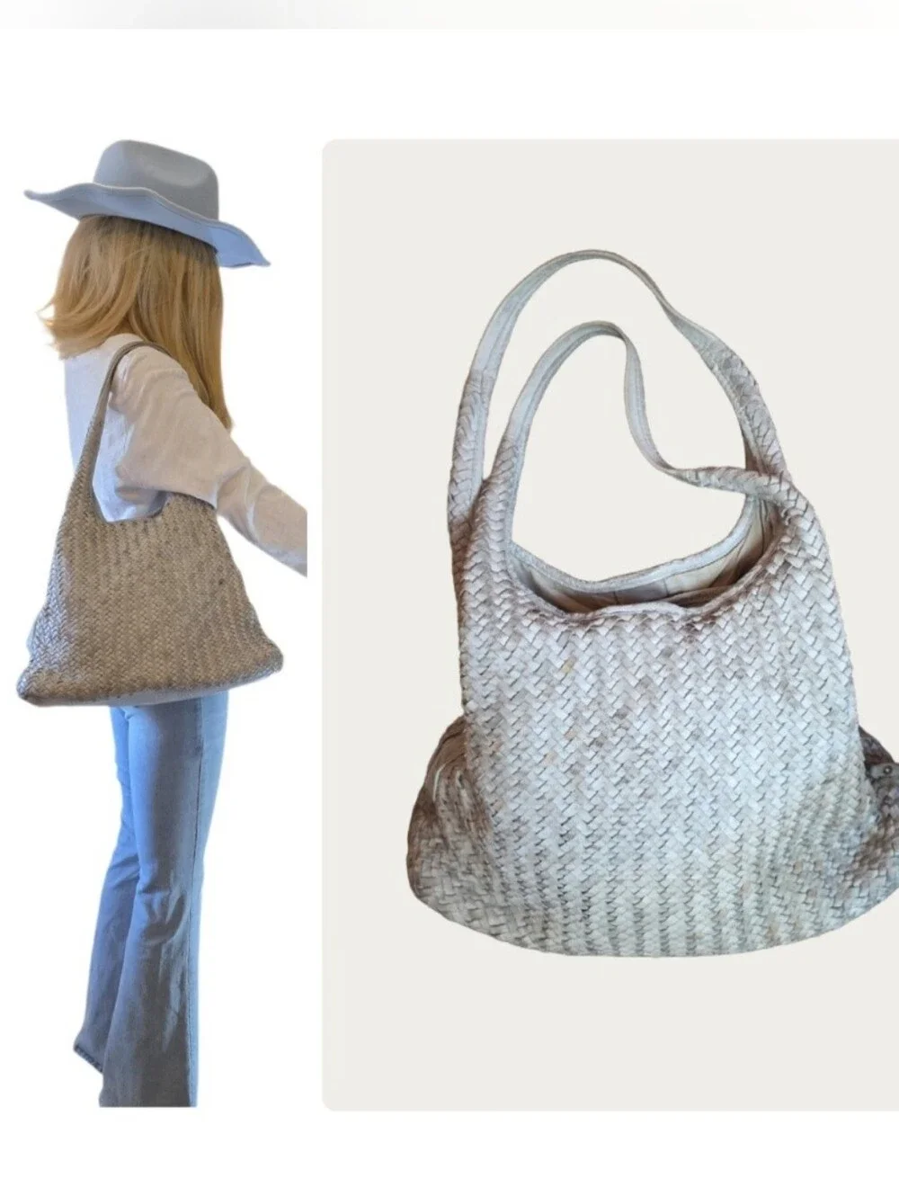Vintage Boutique of Leathers Canada Distressed Woven Leather Hobo Bag